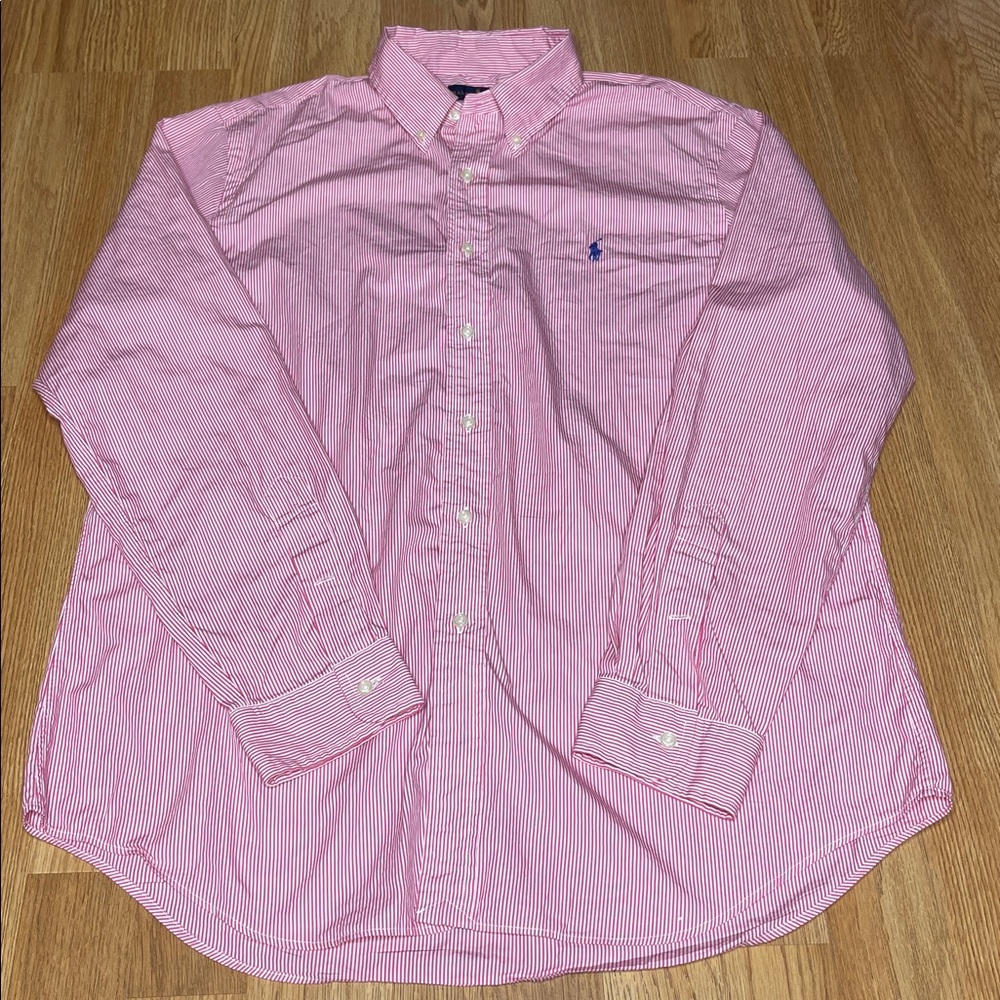 Ralph Lauren Men's Red Striped Button Down Shirt
